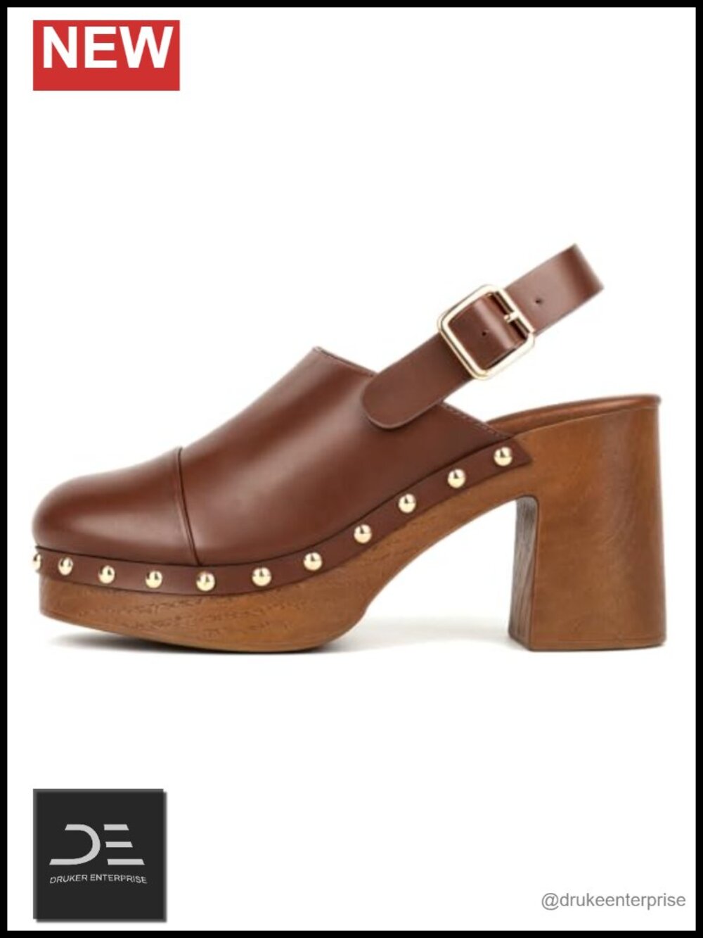 Studded Platform Heeled Clogs Mules for Women Chunky Faux Wood